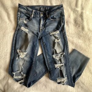American Eagle Outfitters Super Stretch Jegging Crop Distressed Jeans Sz 4 Reg